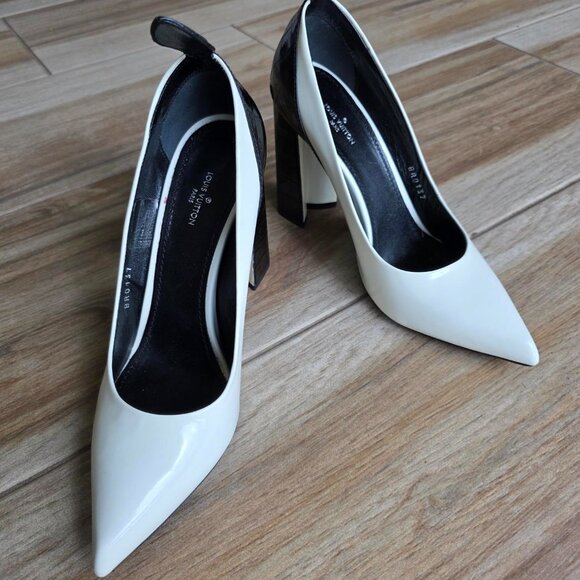 Louis Vuitton White Croc Embossed Leather & Leather MatchMake Block Heel Eur. 38 - Picture 3 of 16
